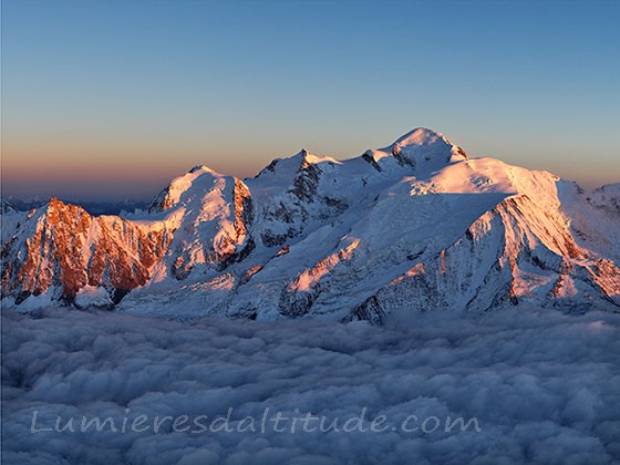 Les trois Mont-Blanc au couchant, Chamonix