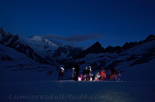 Cordees sur le glacier de Talefre, Massif du Mont-Blanc, Haute-savoie, France