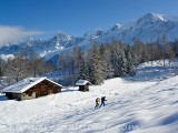 En raquette a Charousse, Massif du Mont-Blanc, Haute-savoie, France
