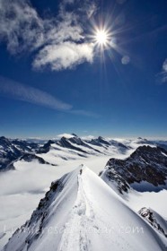 Alpinistes sur l'arete est du monsch, oberland, suisse