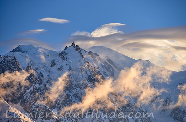 Le Mont-Blanc et l'aiguille du Midi au couchant, Chamonix